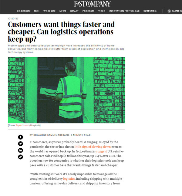 BRINGG IN Fast Company: Customers want things faster and cheaper. Can logistics operations keep up?