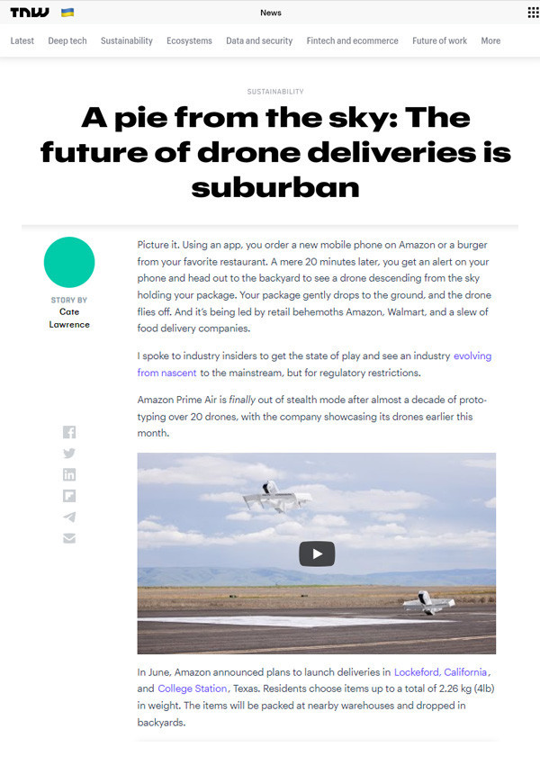 FLYTREX IN THE NEXT WEB: A pie from the sky - The future of drone deliveries is suburban