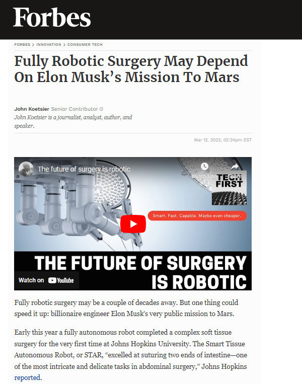 THEATOR IN FORBES: Fully Robotic Surgery May Depend On Elon Musk’s Mission To Mars