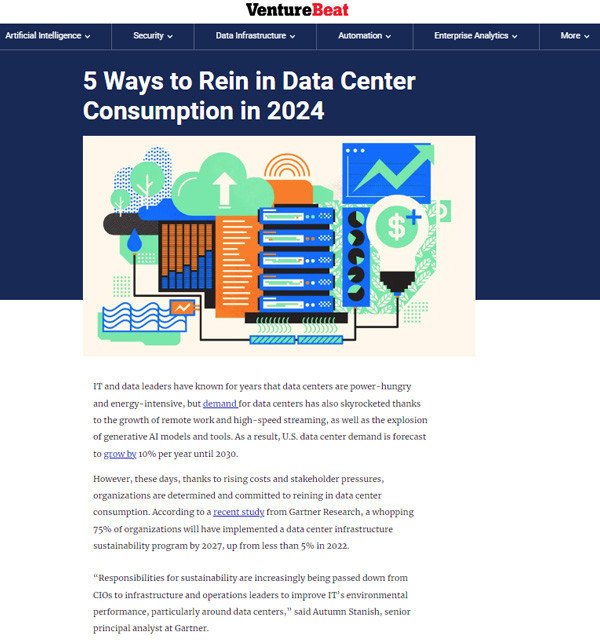 SPEEDATA IN VENTUREBEAT: 5 Ways to Rein in Data Center Consumption in 2024