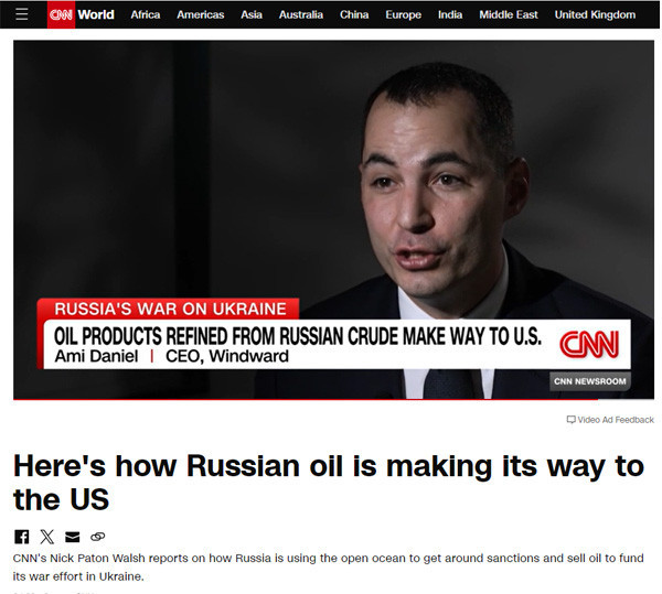 WINDWARD ON CNN: Here's how Russian oil is making its way to the US