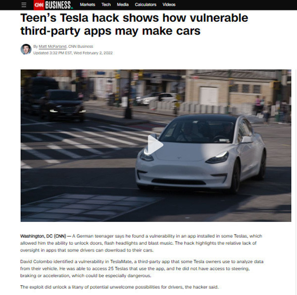 GUARDKNOX ON CNN: Teen’s Tesla hack shows how vulnerable third-party apps may make cars