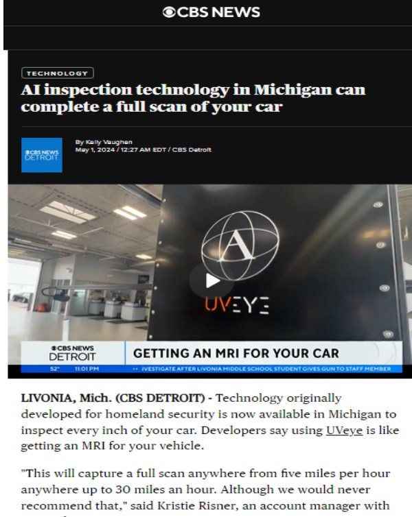 UVEYE ON CBS NEWS: AI inspection technology in Michigan can complete a full scan of your car