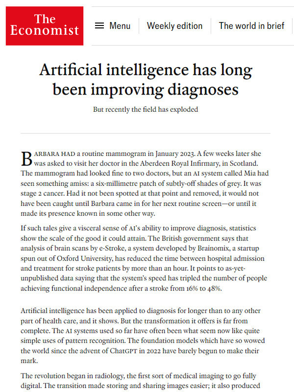 COGNOA IN THE ECONOMIST: Artificial intelligence has long been improving diagnoses