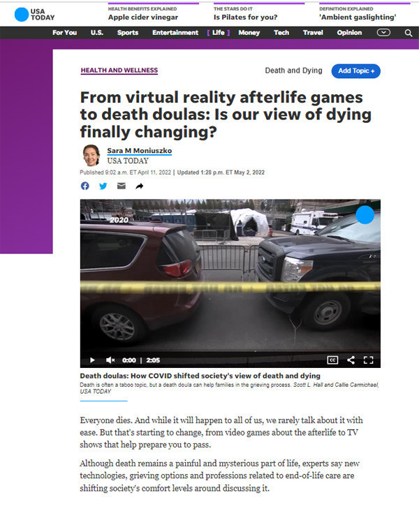 EMPATHY ON USA TODAY: From virtual reality afterlife games to death doulas: Is our view of dying finally changing?