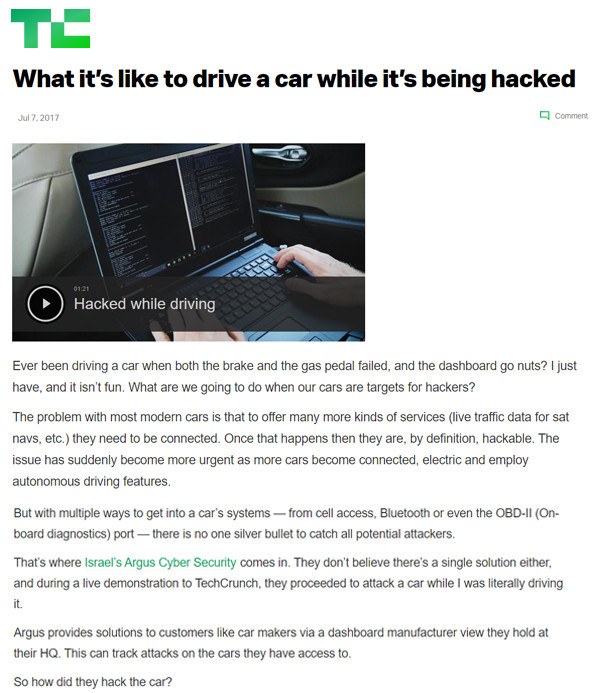 Techcrunch: What it’s like to drive a car while it’s being hacked
